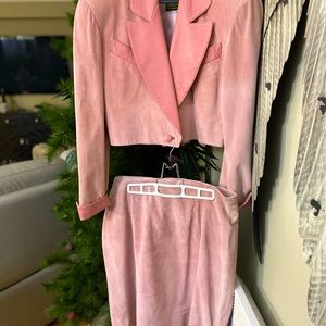 Pink retro skirt and jacket,  leather and suede.  Ready to wear!